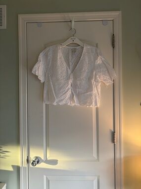 Joie White Eyelet Short-Sleeve Button Front Blouse
